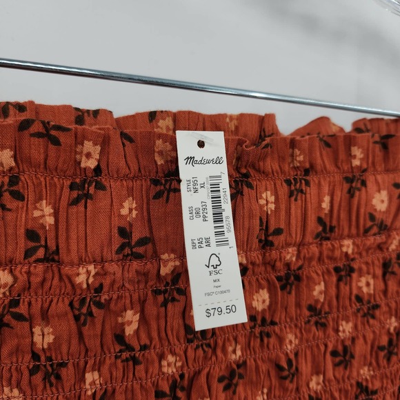Madewell Smocked Pull-On Tiered Mini Skirt in Wild Calendula Block-Print XL NWT - Picture 3 of 8